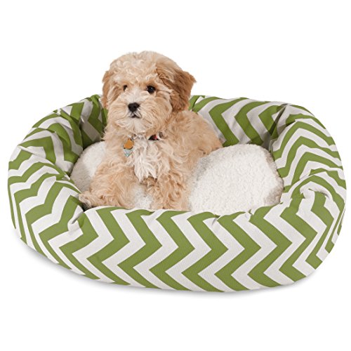 Image of Majestic Pet 24 Inch Chevron Sherpa Calming Dog Bed Washable - Cozy Soft Round Dog Bed with Spine for Head Support - Fluffy Donut Dog Bed 24x19x7 (inch) - Round Pet Bed Small - SAGE