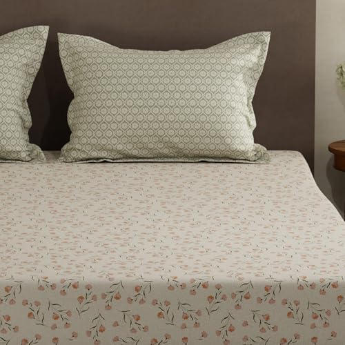 Image of Layers 100% Cotton Double Size Bedsheet Set | Multicolor Floral Print | 120 TC Forever Collection | Soft & Breathable | Washable Bedsheet with 2 Pillow Covers | All Season