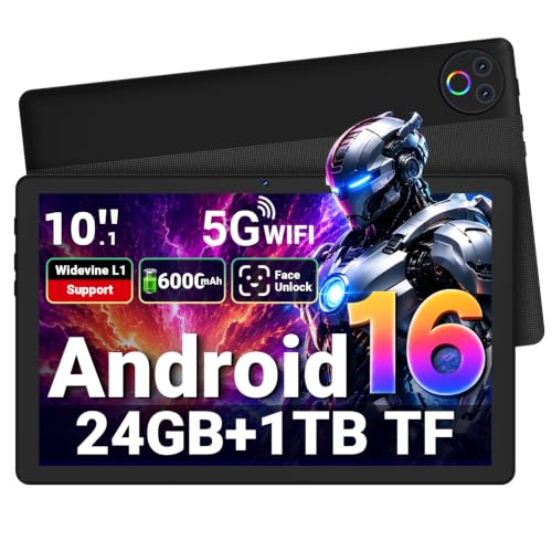 Image of Gleeso Tablet Android 16 Tablet 10 Inch, 24GB RAM 1TB Expandable, 6000mAh Battery, Widevine L1, Face Unlock, WiFi 6, Bluetooth 5.4, Dual Cameras Tablet for Work & Entertainment