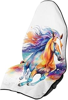 Semiouray Multi-Colour Horse Pattern Waterproof Seat Covers Colorful Art Horses for Cars Trucks Vans & SUV Proof Seat Covers for Front Seat Stain Resistant Car Seat Cover, White