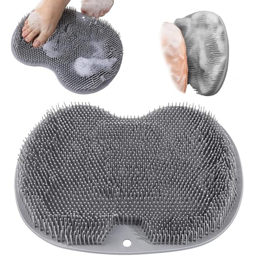 Shower Foot Scrubber Wall Mounted Bath Massage Pad Back Scrubber Back with Non Slip Suction Cups to Improve Circulation Soothe Achy Feet (Grey)