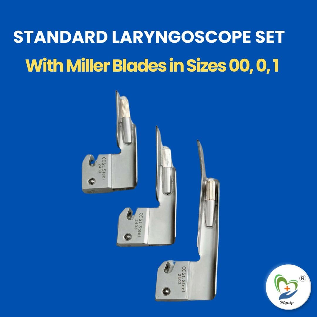 MQUIP Standard Laryngoscope Set with Miller Blades | Stainless Steel Construction, Reliable Halogen Light | Available 00, 0, 1 Miller Blades Sizes | Ideal for Medical Professionals - Image 2 thumbnail