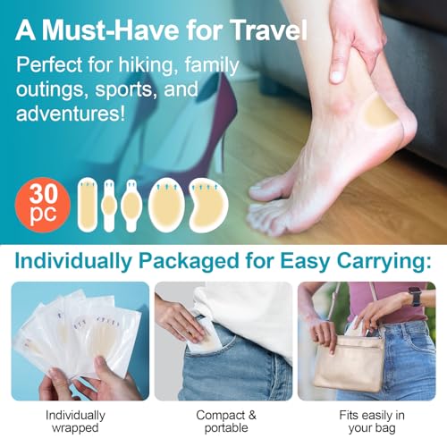 30PCS Hydrocolloid Gel Blister Bandages Pads, Multi-Size Waterproof Adhesive Blister Bandages, Waterproof Blisters Pads & Blisters Cushions for Heel, Toe & Foot, 2Pack - Image 5