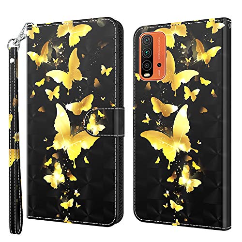 Rapuled Coque pour Xiaomi Redmi 9T/9 Power/Poco M3, Housse en Cuir Xiaomi Redmi 9T/9 Power/Poco M3, Magnetique Flip Case Portefeuille PU Cuir à Rabat Housse Étui avec Porte Cartes (Papillon 4)