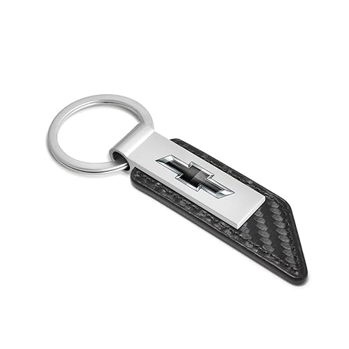 Miniatura 2 de Para Chevrolet Negro Logo Fibra de Carbono Textura PU Cuero Llavero Llavero, Oficial Con Licencia