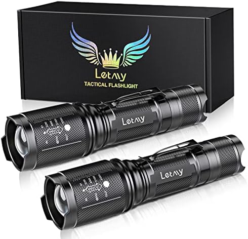 LETMY LED Tactical Flashlight S2000 PRO - 2Pcs Ultra Bright High Lumens LED Flashlights - Zoomable, 5 Modes Flashlights, Water Resistant Flash Light for Outdoor, Emergency - Gifts for Men & Women