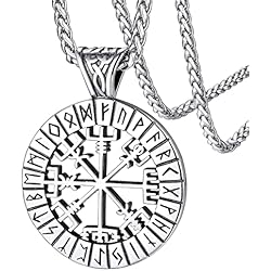 FaithHeart Colgante Vegvisir colgante brujula vikinga acero inoxidable Aegishjalmur Runas Celtas Colgante Hombre Medalla Compás Nórdica Joyería amuleto nordico Regalo Padres