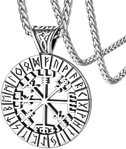 FaithHeart Personalised Viking Jewellery for Men Norse Rune Vegvisir Compass/Helm of Awe/Odin Tag Pendant Stainless Steel/Gold/Black Plated Nordic Amulet Chain Birthday Gifts