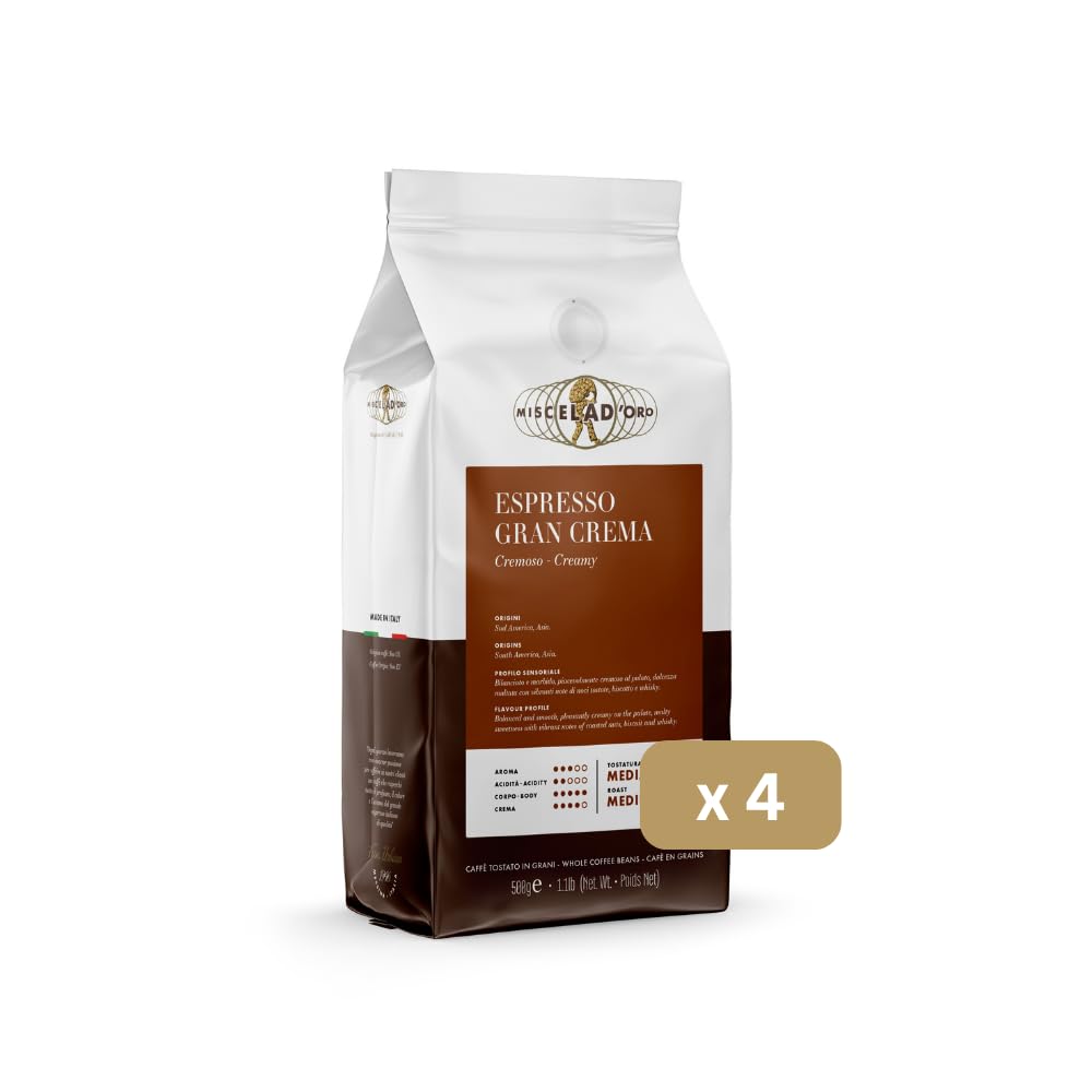 Miscela d'Oro Espresso Gran Crema - 4 confezioni da 500g - Caffè Espresso in grani - Caffè cremoso e bilanciato