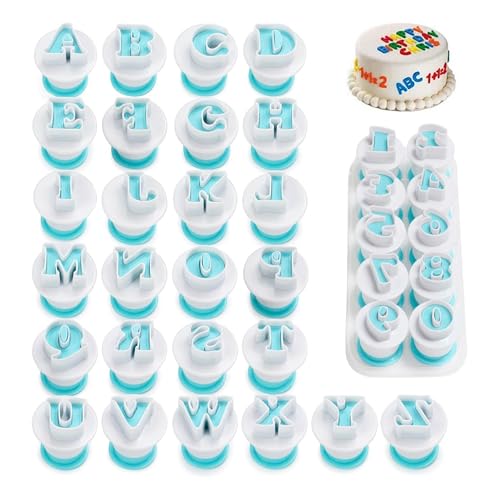 36PCS Alphabet Cookie Cutter, Fondant Letter Cutters, Letters Fondant Cake Decorating, Icing Letter Cutters for Wedding Birthday Christmas Baby Shower Party Cake Decoration(A-Z& 1-10)