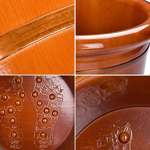 Bañera de madera para pies Katzowen, cubeta de roble para remojo y masaje podal, con cubierta y puntos de acupresión (Color: madera marrón + cubierta) miniatura 6