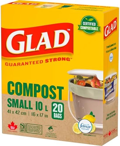 Glad Certified Compostable Bags - Small 10 Litres - Lemon scent 20 Compost Bags - 5