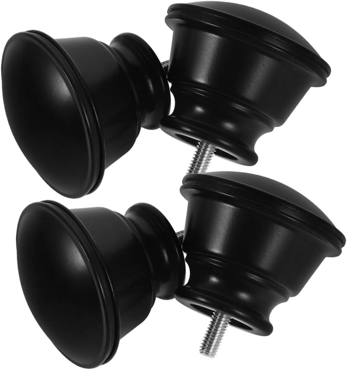 SOLUSTRE 4pcs Decorative Curtain Rod Finials Black for Window Treatments Easy Install Replacement End Caps