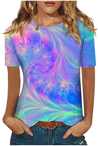 Gradient Tops Women Dressy Casual Summer Crewneck Short Sleeve Summer Casual Blouse Tops Plus Size.M-5XL Purple
