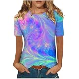 Gradient Tops Women Dressy Casual Summer Crewneck Short Sleeve Summer Casual Blouse Tops Plus Size.M