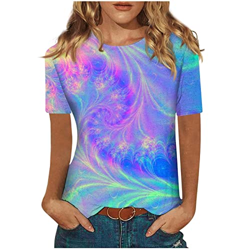 Gradient Tops Women Dressy Casual Summer Crewneck Short Sleeve Summer Casual Blouse Tops Plus Size.m-5Xl Purple #TOP9