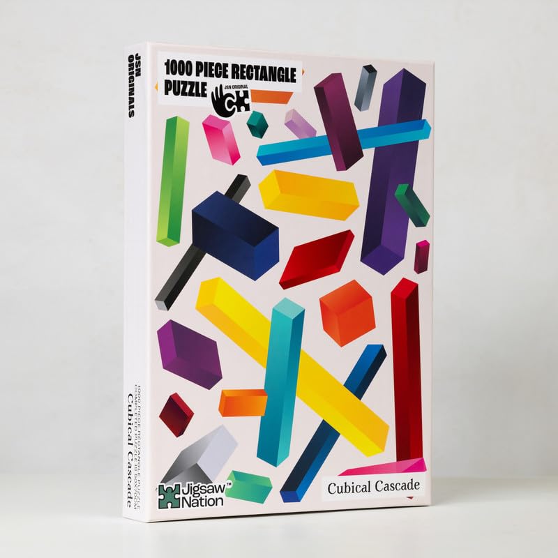 Image of Jigsaw Puzzle Rectangular 1000 Pieces - Cubical Cascade Abstract Theme by JSN Studio Fun & Challenging Mind Games Puzzle Game Activity for Adults & Kids - Education Toy