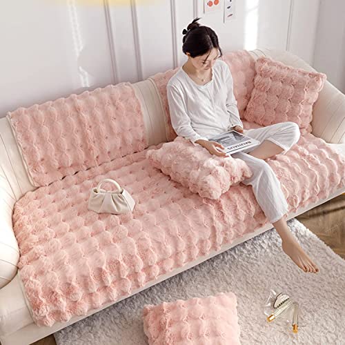 Magic Sofa Covers Stretch - Classic, Thick Plush Sofa Cushion, Super Soft Faux Fur Plush Sofa Cover Winter Warm Non Slip Furry Couch Cover Thick Sofa Slipcover For Kids, Dog, Cat (Pink,L) #TOP4