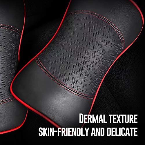 Carodi Auto Leder Nackenkissen, Nackenstütze Kissen, 100% Memory Foam Cervical Support, Komfortable Reise Auto Sitze und Home Office weiche Kissen, schwarz EIN Set (2 Stück) (Rot)