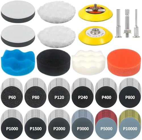 133 PCS Sanding Disc Drill Polishing Kit Sanding Attachment, 3 Inch Wet Dry Headlight Restoration Kit, Hook and Loop Sandpaper Pad with Rotary Tools for Car Wood Metal Glass Resin Expoxy 60-10000 Grit