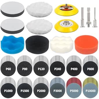 133 PCS Sanding Disc Drill Polishing Kit Sanding Attachment, 3 Inch Wet Dry Headlight Restoration Kit, Hook and Loop Sandpaper Pad with Rotary Tools for Car Wood Metal Glass Resin Expoxy 60-10000 Grit