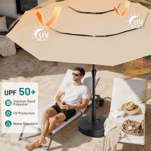 Image of AreShark 9ft 3-Tier Patio Umbrellas, Outdoor Umbrella with 8 Sturdy Ribs UV Protection Windproof, Market Table Umbrella w /Push Button Tilt & Crank for Pool, Porch, Deck, Garden(Beige)