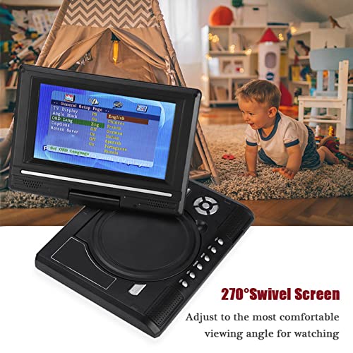 Lecteur DVD Portable de 8,2 Pouces avec écran Pivotant HD de 7 Pouces, Batterie Rechargeable Intégrée, Support CD/DVD/Carte SD/USB, Télécommande, Chargeur de Voiture (Prise UE)