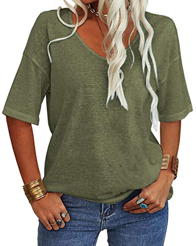 XNC Women's Summer V-Neck Cap Sleeve Top - Side Pleat Loose Fit Tank Tee - View #10