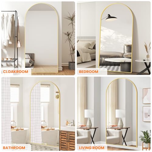 Full Length Arched Mirror, 75"x35" Standing Floor Full Body Mirror for Wall with Aluminum Alloy Frame for Bedroom, Living Room, Dressing Room(Gold)