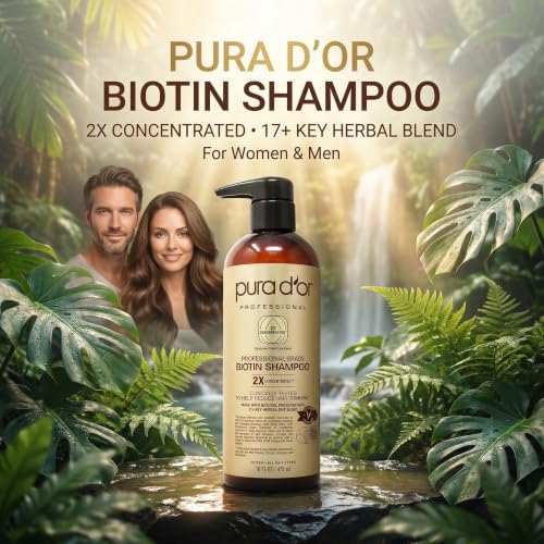 Image of PURA D'OR Clinically Formulated Biotin Shampoo - Daily Hair Care Routine For Thinning Hair - 2X Concentrated 17+ Key Herbal Blend Hair Thickening Products For Women & Men, Botanical Zen Scent 16 Fl Oz