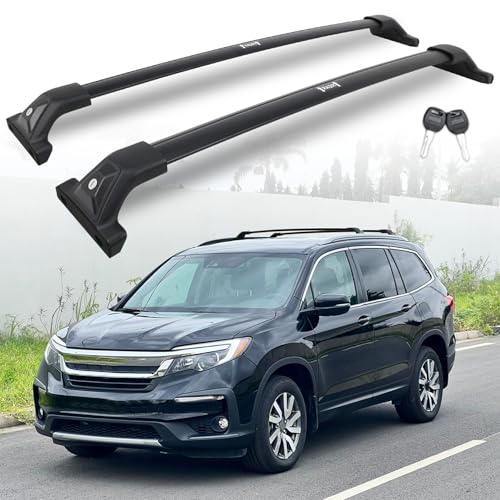 Image of Aluminum Roof Rack Cross Bars with Lock Fit for 2016-2022 Honda Pilot with Side Rails, 330lbs Crossbars Anti-Wobble & Wind Noise Reduction Heavy Duty Cargo Carrier Accessories