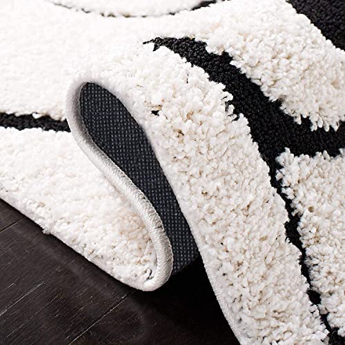 Image of Export Quality Microfiber Hand Woven Shaggy Carpet Collection with 2 inch Pile Height Carpet for Living Room & Bedroom Size 12x12 feet Square coular Black /Ivory