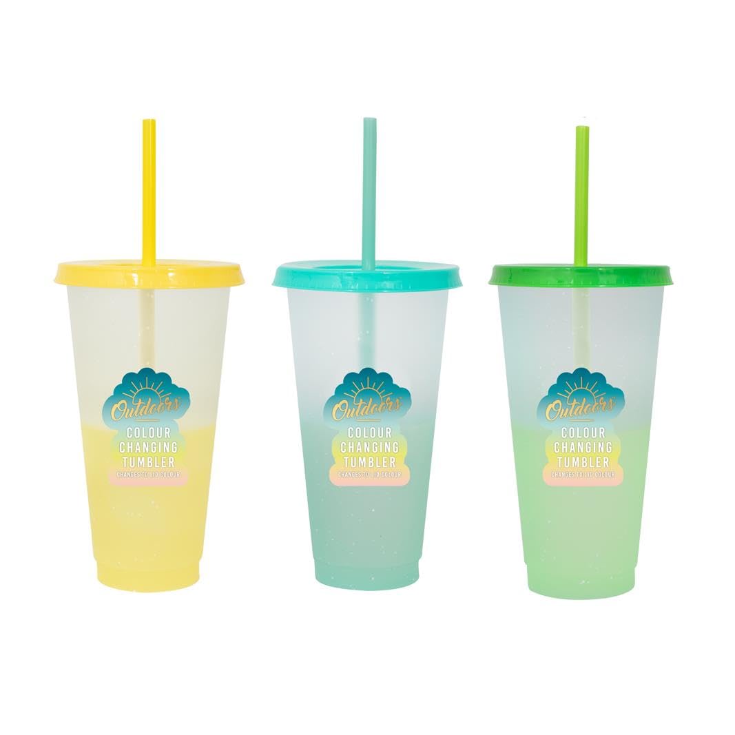 YöL Pack of 3 Colour Changing Glitter Tumblers 750ml Lid Straw Summer Picnic Reusable Cup Outdoor Kids Iced Coffee