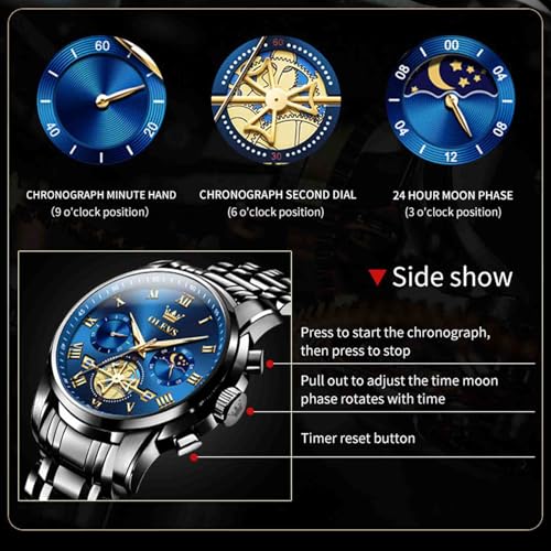 Image of OLEVS Men's Analog Watch Multi Color Business Stainless Steel Waterproof Luminous Quartz Watch Luxury Leisure Date Simulation Original Bowl Watch