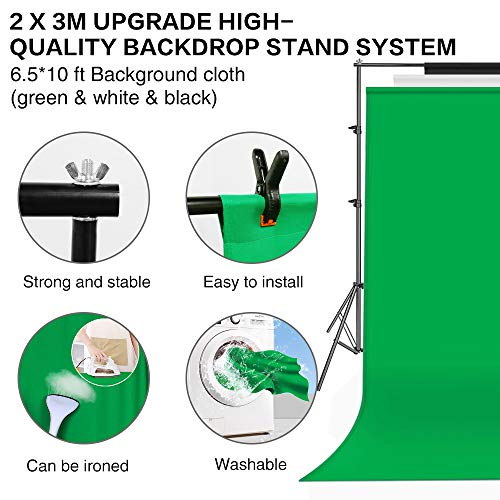Photography Softbox Lighting Kit, 6.5 X 10Ft Backdrop Stand System And E27 135W 5500K Cfl Bulbs Softbox And Umbrellas Continuous Photo Lighting With Green/White/Black Backgrounds #TOP5