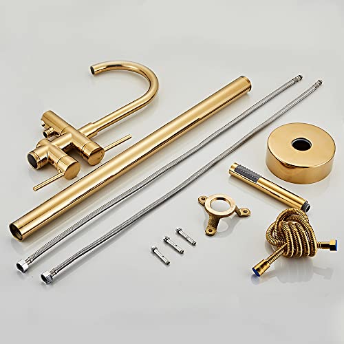 Image of Aquieen Free Standing Floor Mounted Bath Tub Filler with provision for Hot & Cold Water (Gold)