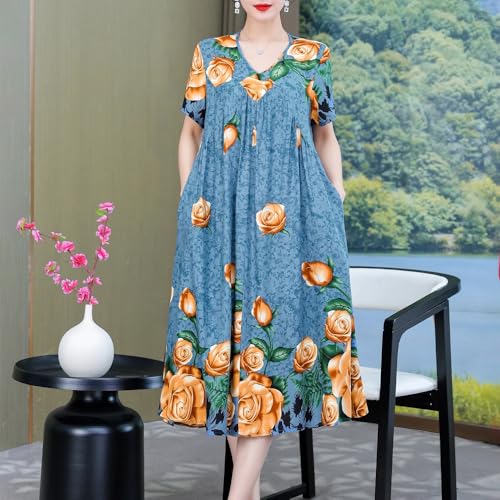Robe col rond style rétro manches courtes et motif exclusif été