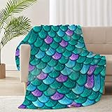 Mermaid Decor Blanket for Girl Dreamlike Mermaid Fish Scale Flannel Throw Soft Blanket for Couch Sofa Home Decor Blankets for Couch, Bed, Sofa Warm and Cozy for All Seasons 50x40 Inch for Child