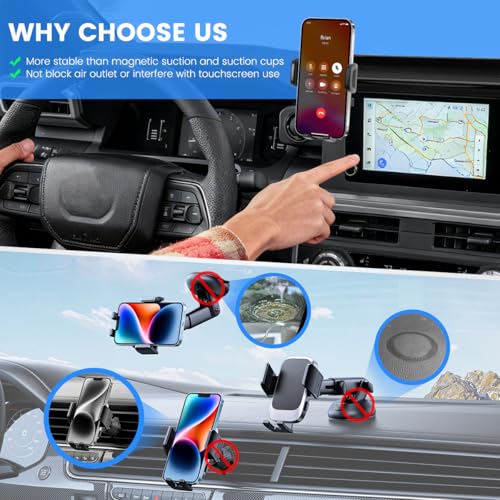 Image of Car Phone Holder Compatible with Toyota Tacoma 2024 2025 Accessories 8-Inch Screen Fixed Clip, Cell Phone Mount with Dash Organizer Center Console Tray Hands-Free 360 Rotation