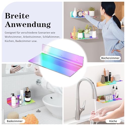 Sezanrpt 30cm Iridescent Acryl Wandregale Set von 2, weißes schwimmendes Regal, Wandregale für Regale, Smart Lautsprecher, Pflanzen… – Ansicht 6