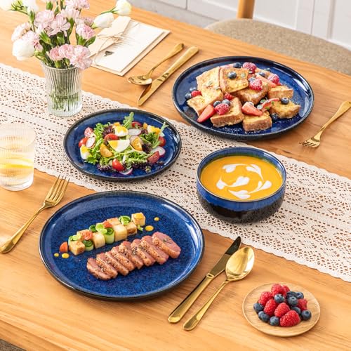 Geschirr set 4 Personen, vancasso STARRY 12 teiliges GeschirrSet, Steingut Geschirr Blau, Tafelservice 4 Personen, Inklusive Speiseteller, Dessertteller und Müslischalen