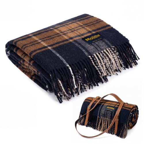 100% Wool Throw Blanket with Tassel Fringe Soft Temperature-Regulating