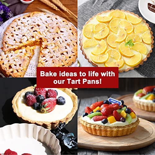 Tart Pan With Removable Bottom 8 Inch, Non-Stick Carbon Steel Fluted Round Baking Pan, Pie Pan For Baking Pies, Quiche Cheese Cakes And Desserts, Quiche Pan For Baking Party Holiday Christmas Cooking #TOP2