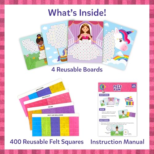 Skillmatics Art Activity - Reusable Mosaic 3D Craft Kit, 400 Felt Squares, Mess-Free Arts and Crafts, Unicorns & Princesses, Color Matching & Creative Play, Gift for Girls Ages 3, 4, 5, 6, 7, 8 - Image 3