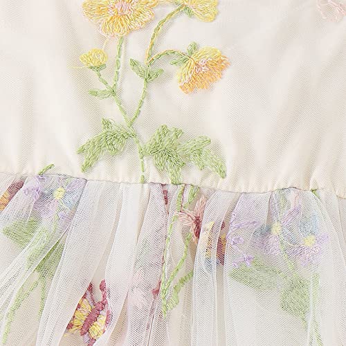 ODASDO Infant Baby Girl Tulle Romper Flower Embroidery Princess Bodysuit with Headband Birthday Party Cake Smash Outfit4