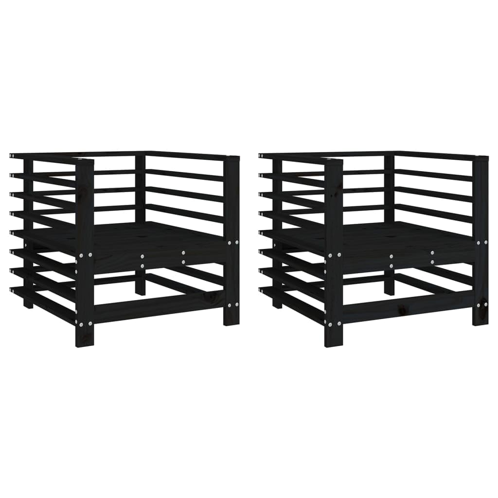 Chaises de jardin lot de 2 noir et fauteuil de repas extérieur en bois massif LH3A