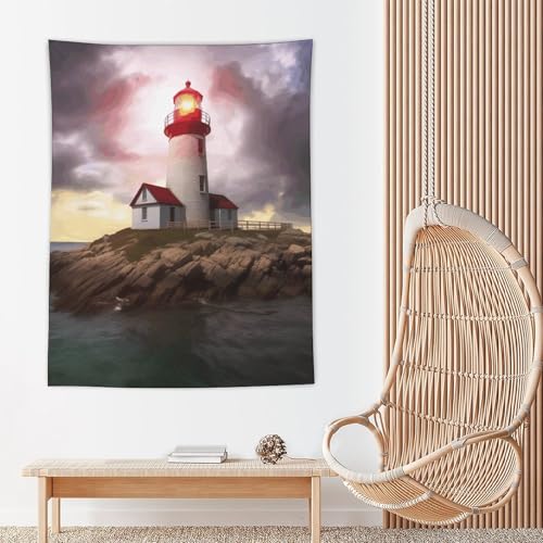 Tapisserie d'art abstrait grand format déco murale phare imprimé tissu polyester