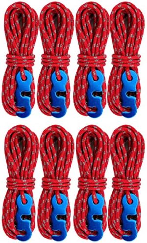 Azarxis 3mm Reflective Guy Rope 4m Guyline 13ft Tent Cord Lightweight with Aluminum Line Adjuster for Tying Down Tarps Camping Tent Outdoor Packaging (Orange Rope + Tent Stakes x 4)
