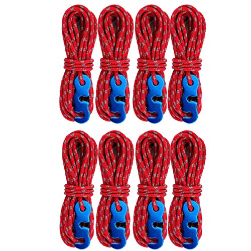 Azarxis - Azarxis Reflective Cord Pack, Tent Guyline Rope High-Strength Lightweight 13ft per Piece with 4 Pack Aluminum Cord Adjuster for Tying Down Tarps, Camping Tent, Outdoor Packaging (Red - 8 Pack)