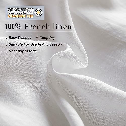 Image of XZ XIFA 100% Washed French Flax Linen Duvet Cover Set - 3 Pieces, Cooling & Textured Farmhouse Bedding for Hot Sleepers, with Zipper Closure (White, Full)